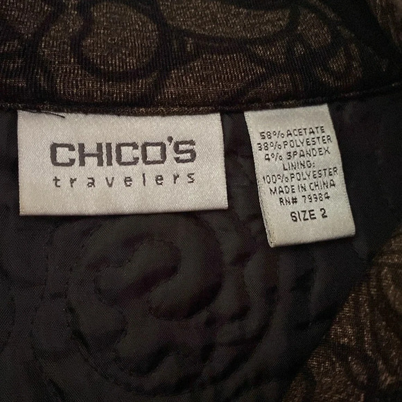 Chico’s Size 2 Brown Black Patterned Textured‎ Jacket Quilted Chicos Size Large - Picture 5 of 10